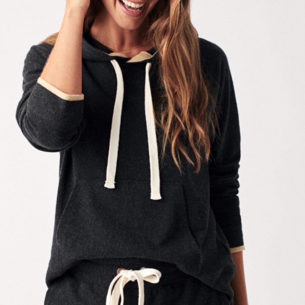 Faherty Legend Sweater Hoodie Heather Black Twill Size Medium